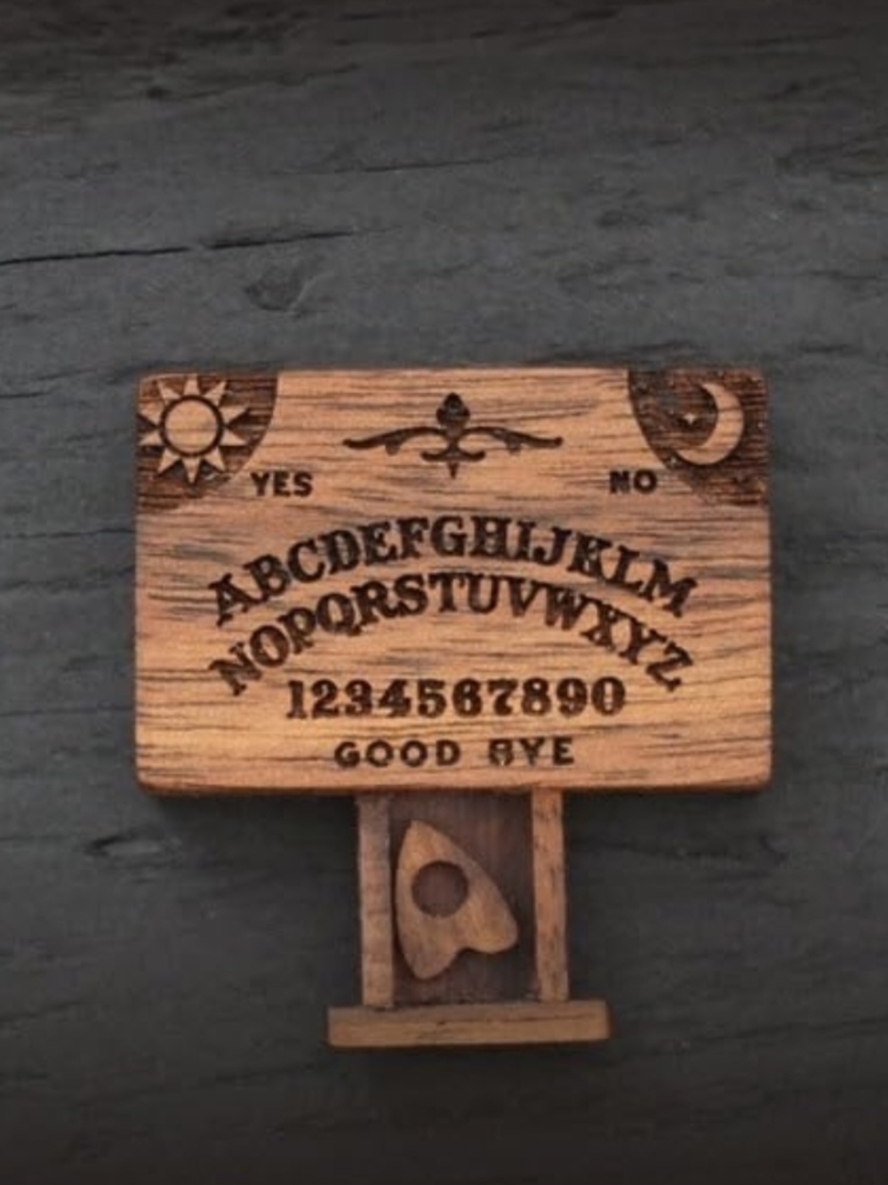 Miniature Ouija Board with Drawer, Vintage Décor Game, Wooden Spirit Board
